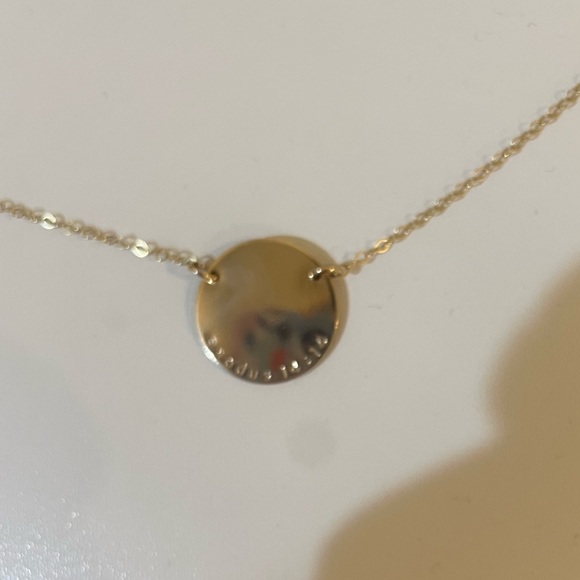 Zola disc necklace, gold filled, 17”-19”: custom text- exodus 14:14 - Picture 2 of 2